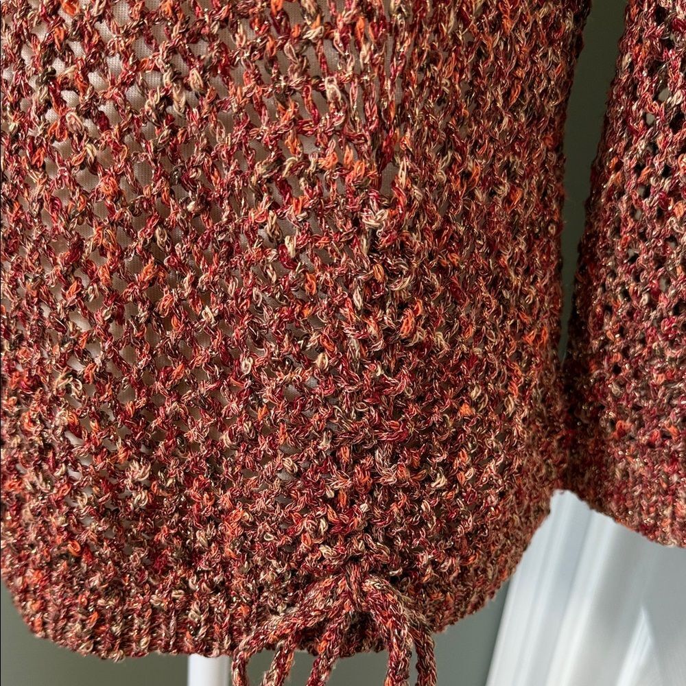 Ruby Rd. Red Multi Color Open Knit Top with Draws… - image 4